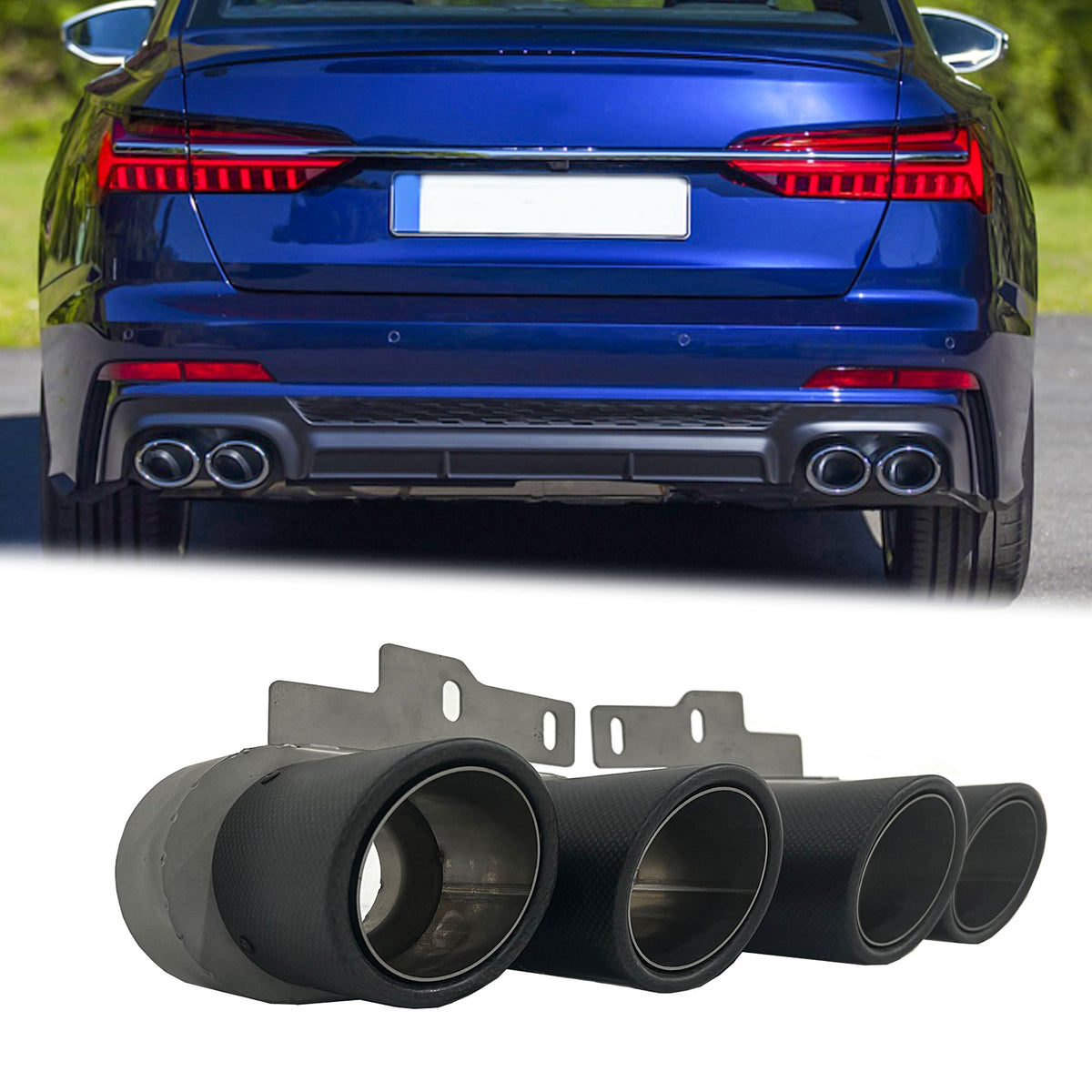 NEU Matt Carbon Auspuffblenden Endrohr Blenden für AUDI A6 C8 A7 C8  S Line ab 2018 et244