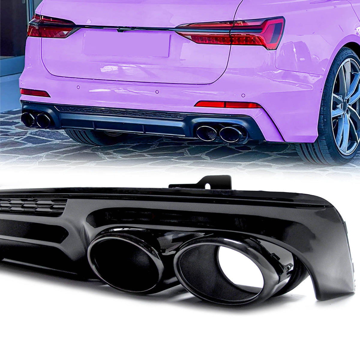 Diffusor Heckdiffusor + Auspuffblenden Schwarz für AUDI A6 C8 mit S-Line Limo Avant ab 2018 di133