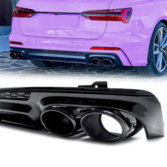 Diffusor Heckdiffusor + Auspuffblenden Schwarz für AUDI A6 C8 mit S-Line Limo Avant ab 2018 di133