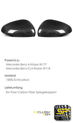 100% Echt Carbon Fiber Spiegelkappen Außenspiegelkappen für Mercedes Benz A Klasse W177 CLA W118 C118 X118 2018-2022 mc158