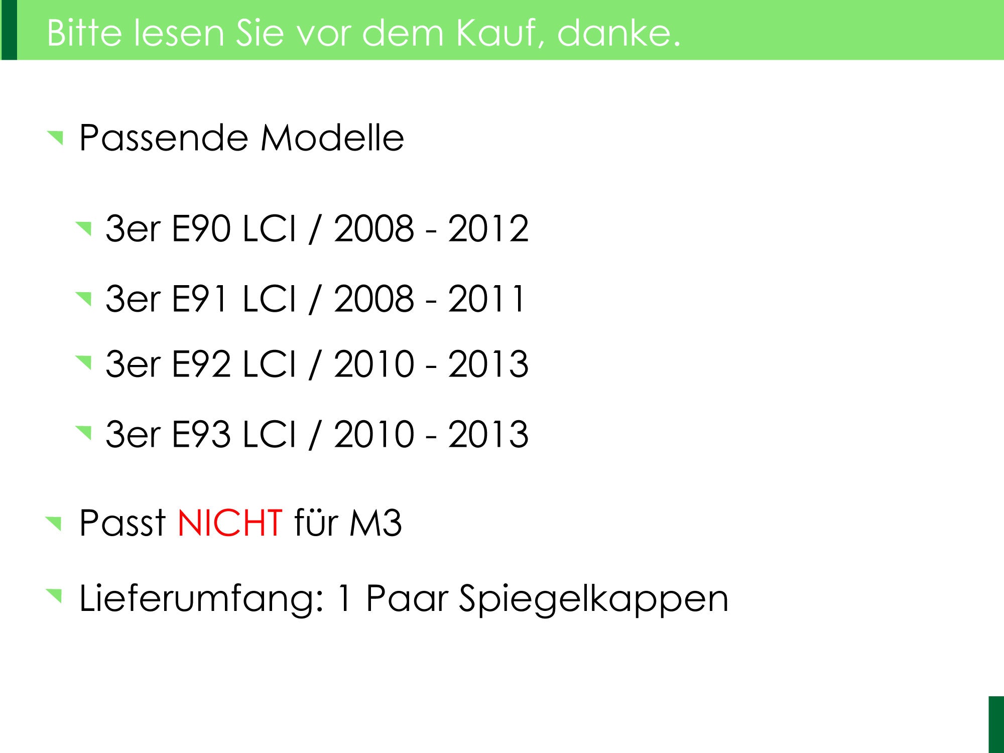 Spiegelkappen Außenspiegelkappen Carbon Fiber Passend für 3er E90 E91 E92 E93 LCI 2010-2013 1er E81 E82 E87 E88 LCI 2010-2012