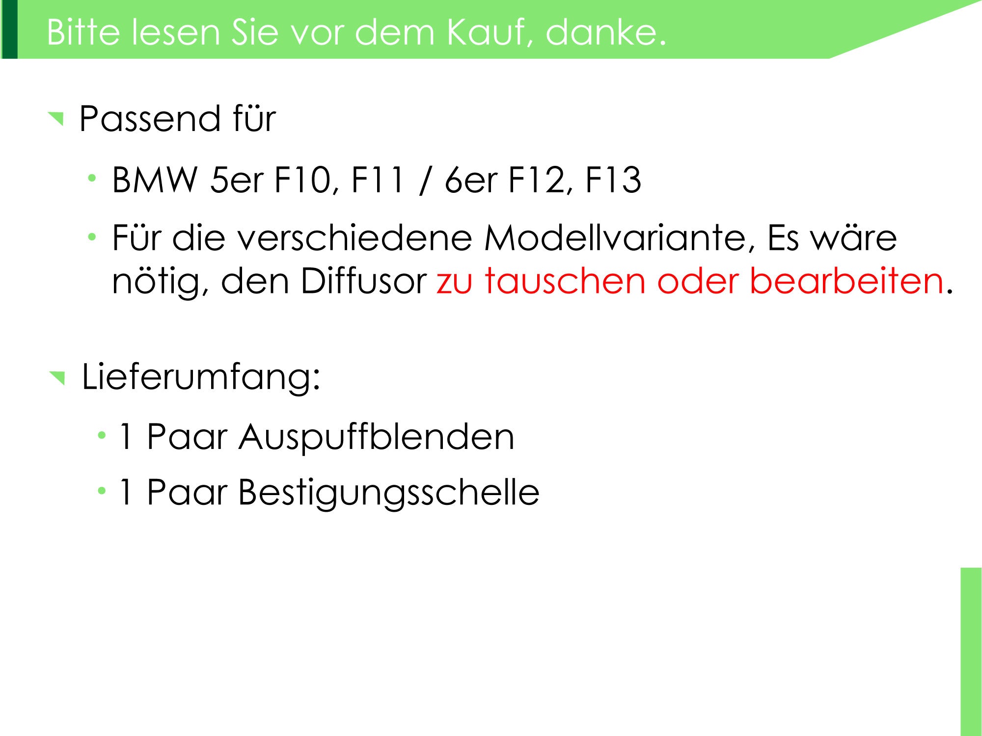 Schwarz 8 Zylinder Optik Auspuffblenden Endrohrblende Endrohr Edelstahl Passend für 5er F10 F11 520d 520i 6er F12 F13 640d 650i et88