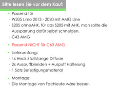 Diffusor Heckdiffusor + Auspuffblenden Schwarz C43 AMG für Mercedes Benz C-Klasse W205 S205 AMG Line 2014 - 2021 di2