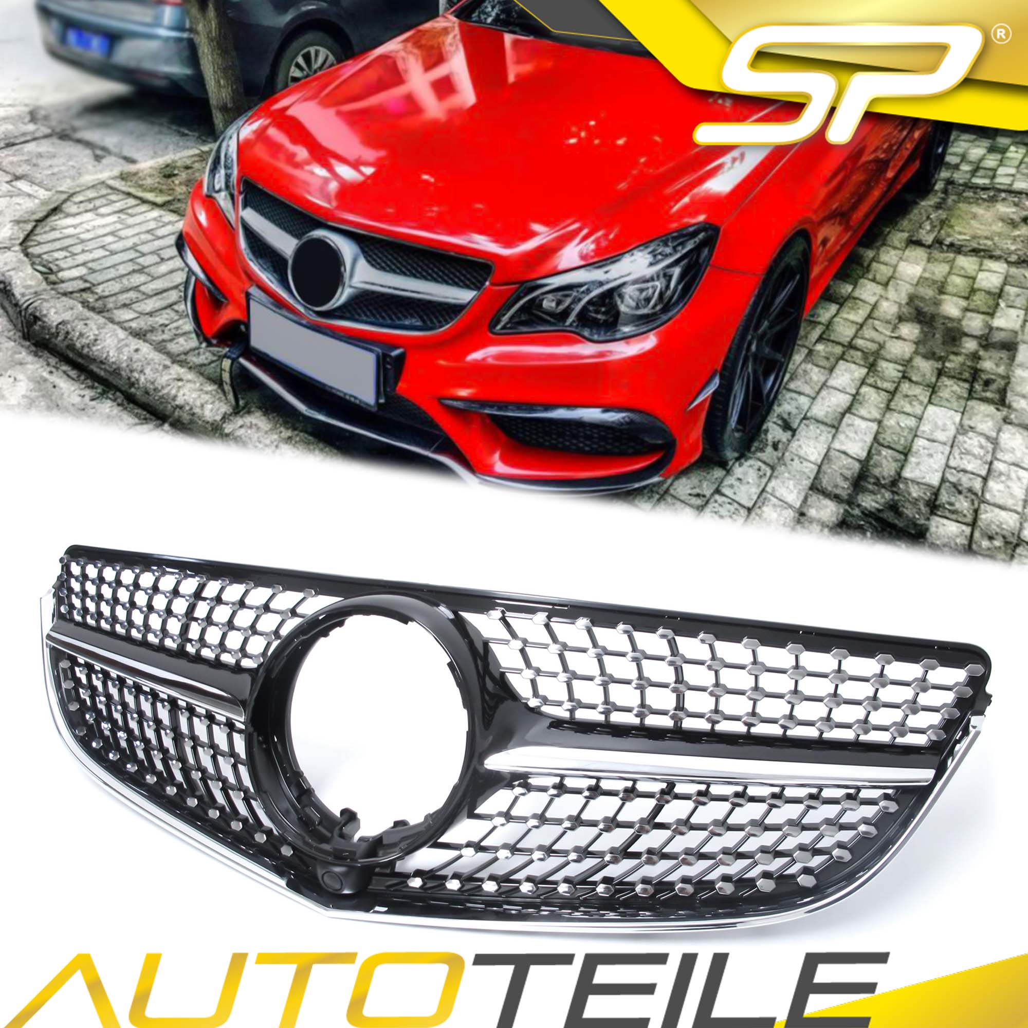 Diamant Frontgrill Kühlergrill Schwarz für Mercedes E Klasse C207 Coupe A207 Cabrio 2013-2017 fg187
