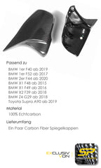 100% Echt Carbon Fiber Spiegelkappen Außenspiegelkappen für BMW 1er F40 F52 2er F44 X1 F48 F49 X2 F39 Z4 G29 Toyota Supra A90 mc150