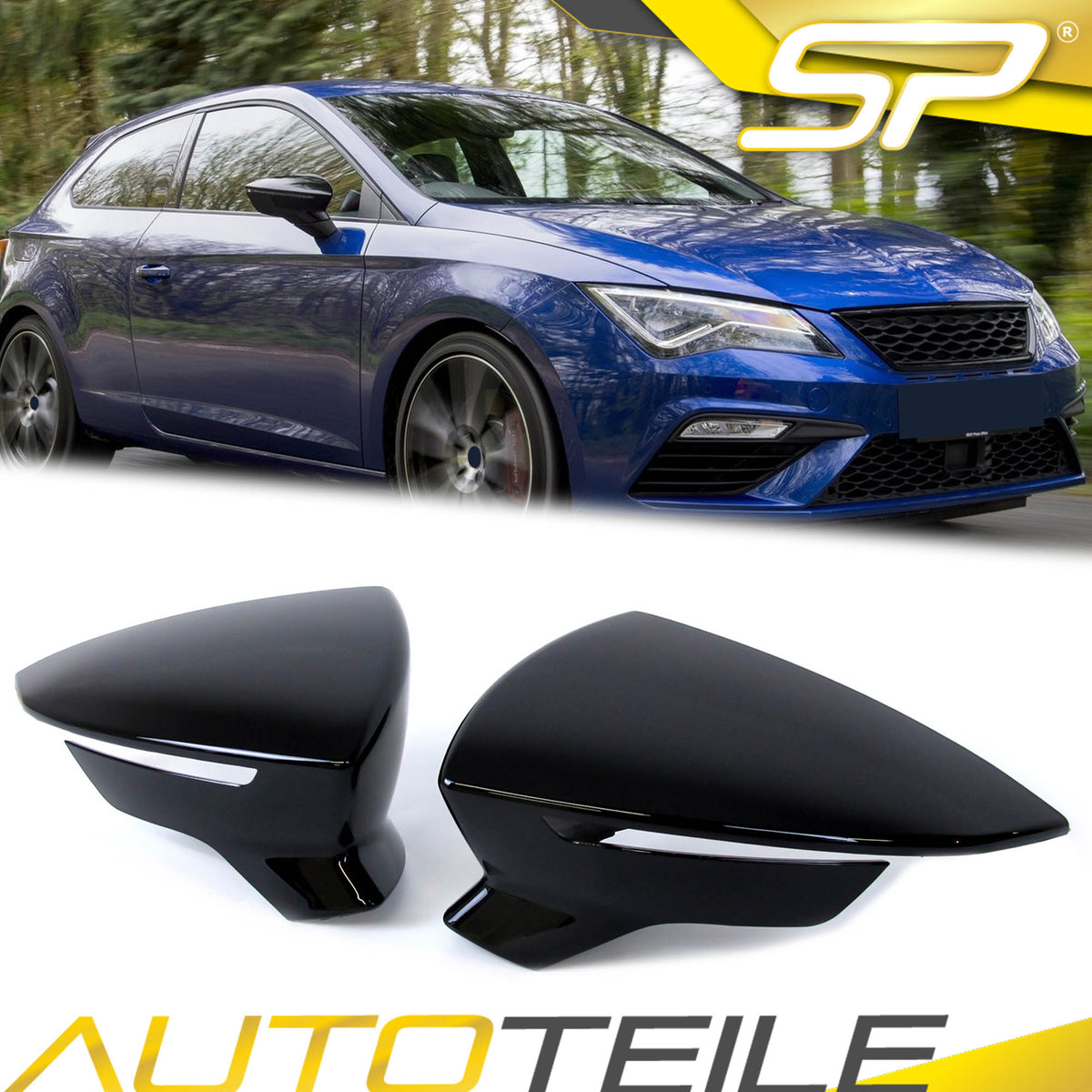 Schwarz Glanz Spiegelkappen Außenspiegel für SEAT Leon 5F ab 2012 Arona Ibiza KJ 6F ab 2017 mc148