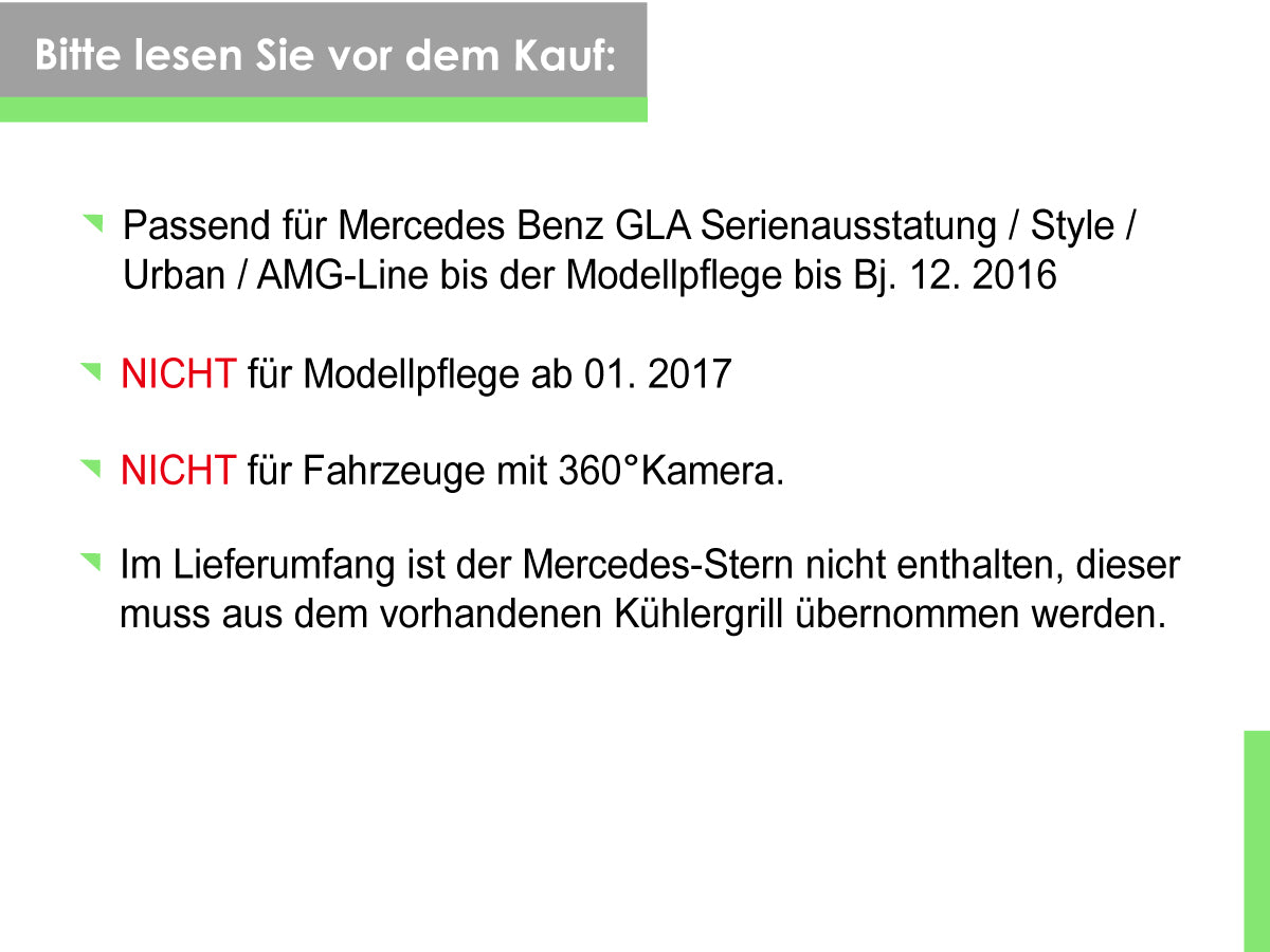 Diamantgrill Kühlergrill Schwarz Diamant Front Grill für Mercedes Benz GLA X156 2013-2016 pz138