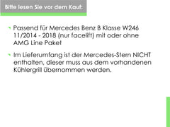 Schwarz Diamantgrill Front Grill Kühlergrill für Mercedes Benz B-Klasse W246 B180 B200 B220 B250 Facelift 2015-2018 fg69