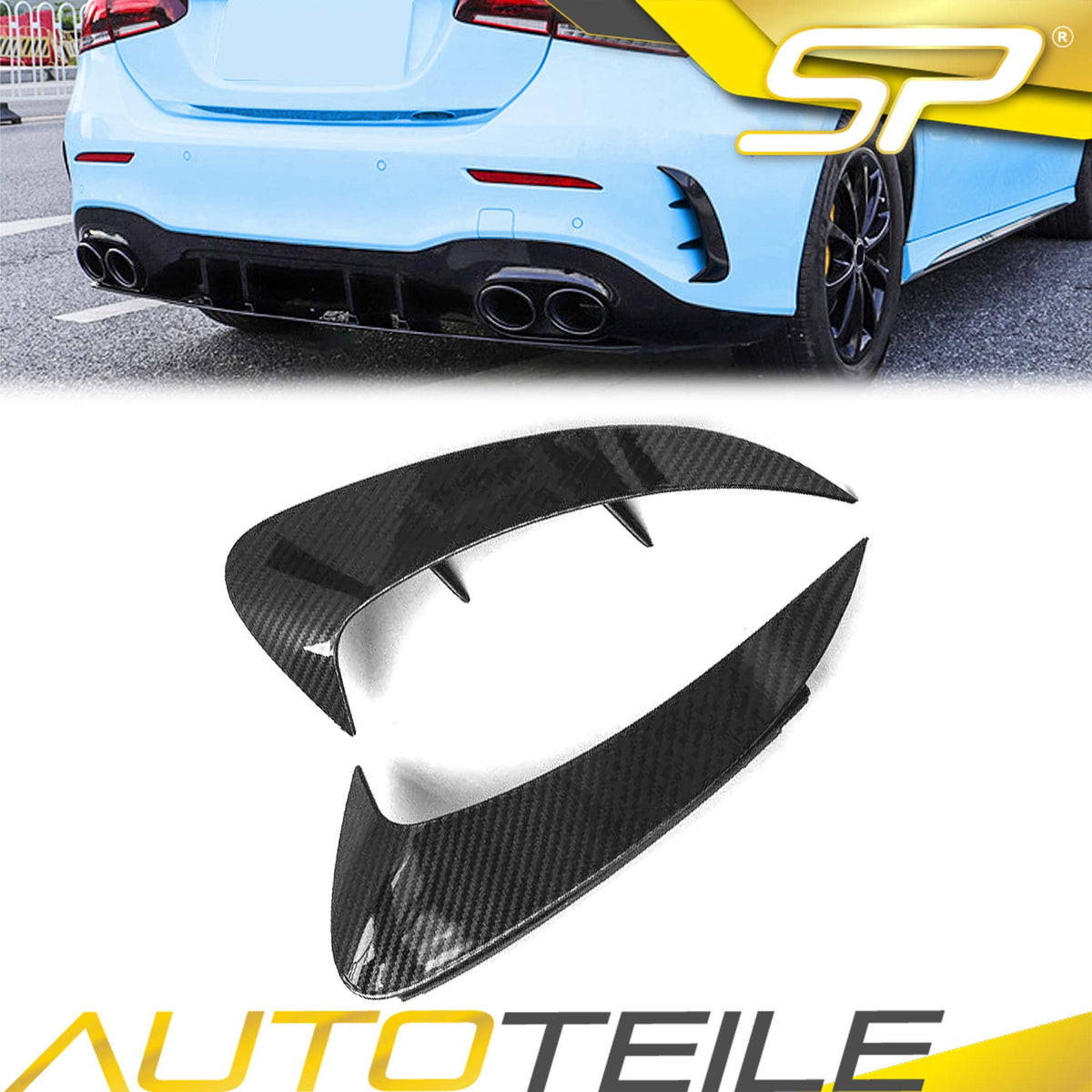 Heck Aero Flaps Flossen Flics Canards Carbon Look für Mercedes A Kl. V177 Limo AMG Line ab 2018