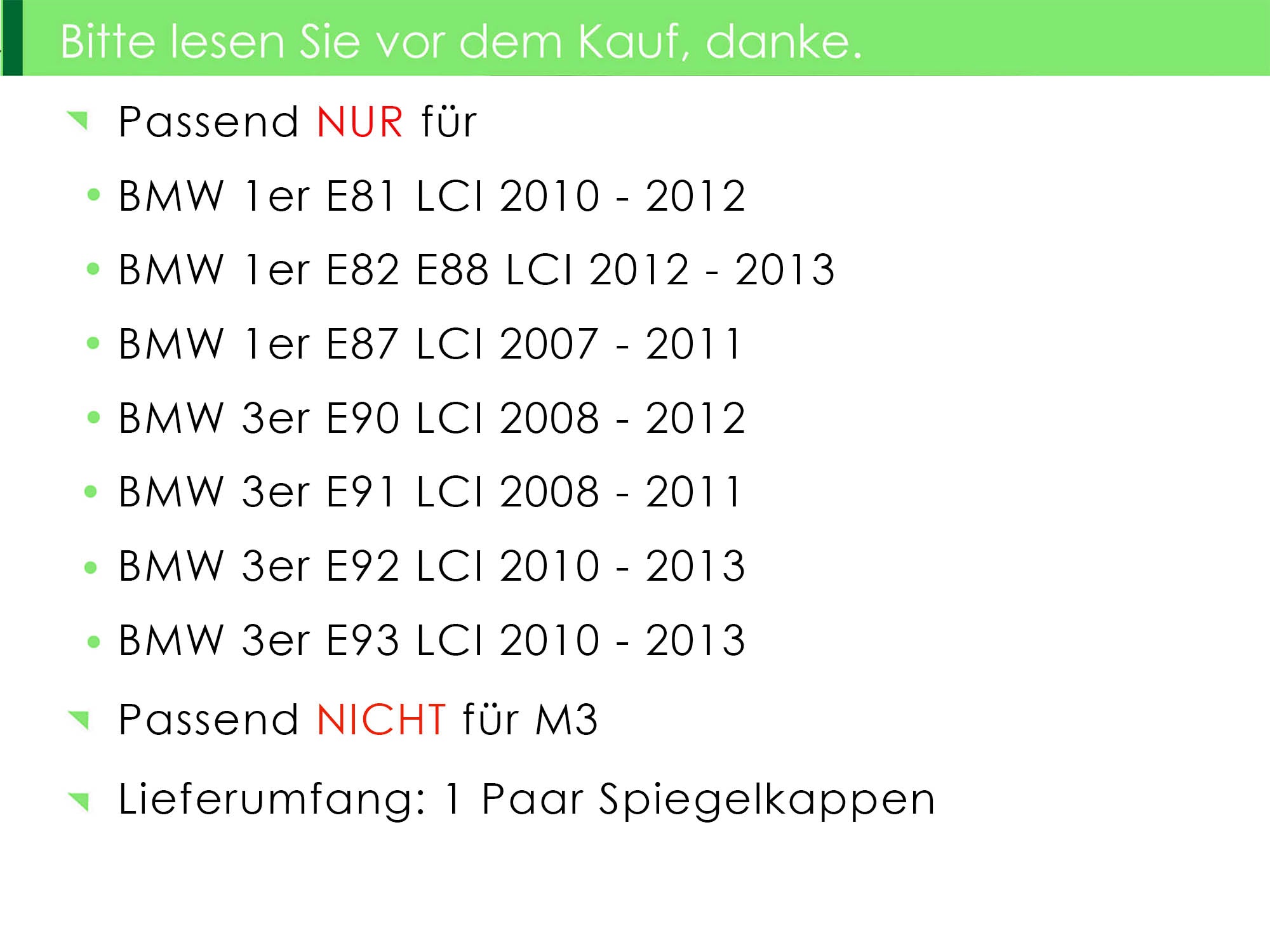 AUßENSPIEGEL KAPPE/GEHÄUSE LACKIERT IN WUNSCHFARBE NEU für BMW 3er E90/E91  2004-2011 –
